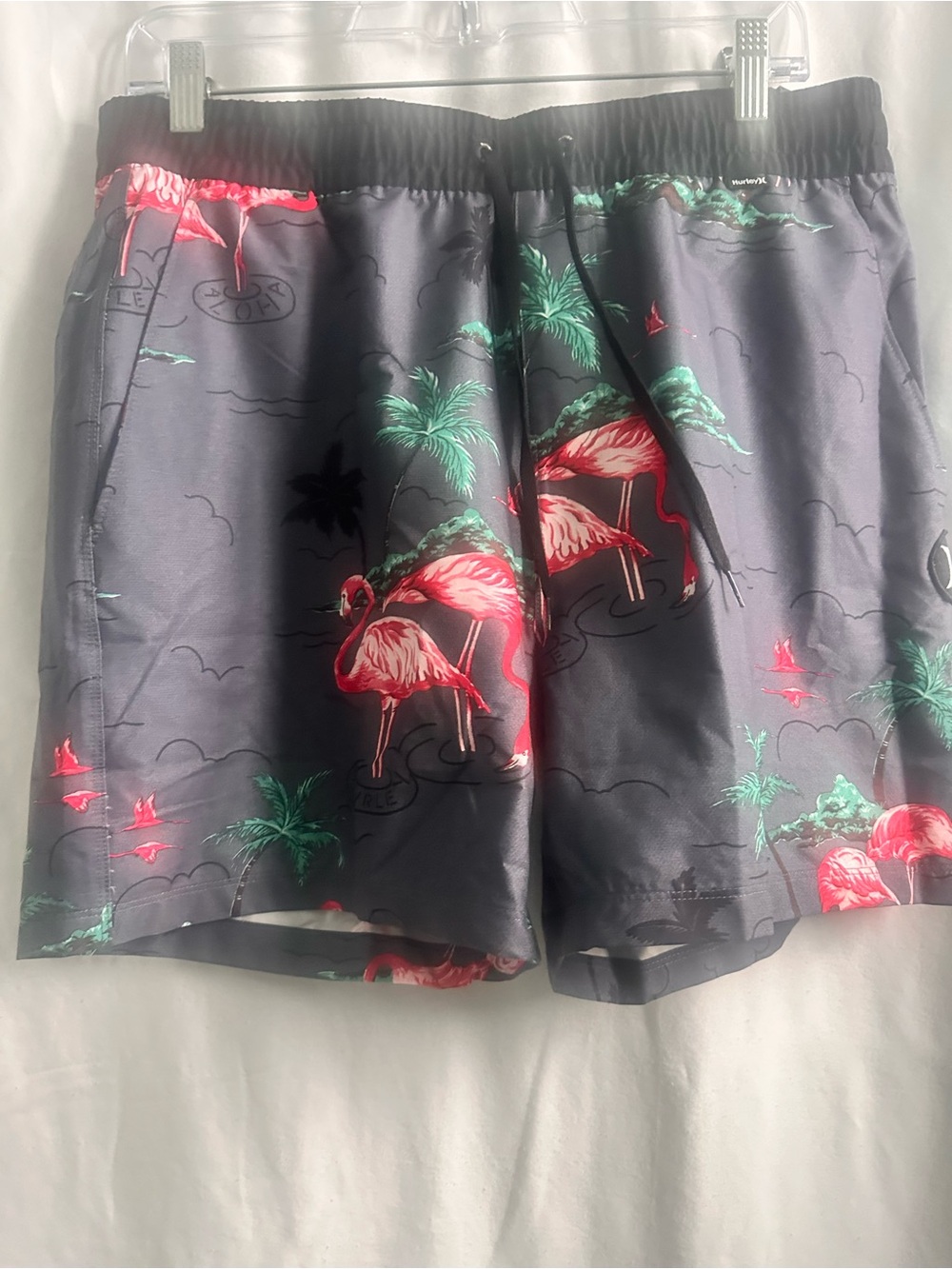 Men's Gray Flamingo Print Swim Trunks